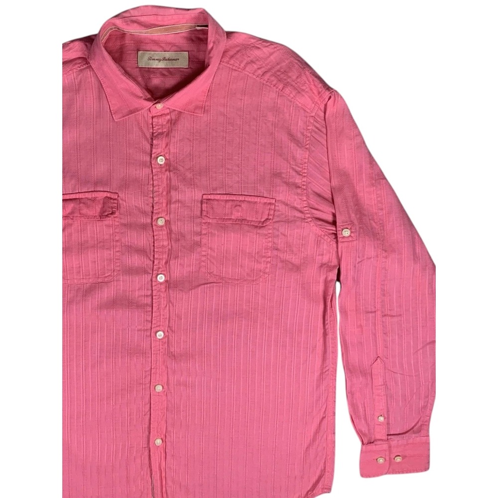 Tommy Bahama Shirt Mens Large Pink Linen Blend Long Sleeve Button Up